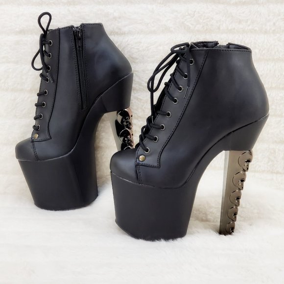 Voodoo Hex Skull Stacked 7" Heel Platform Ankle Booties Boots - Picture 5 of 13